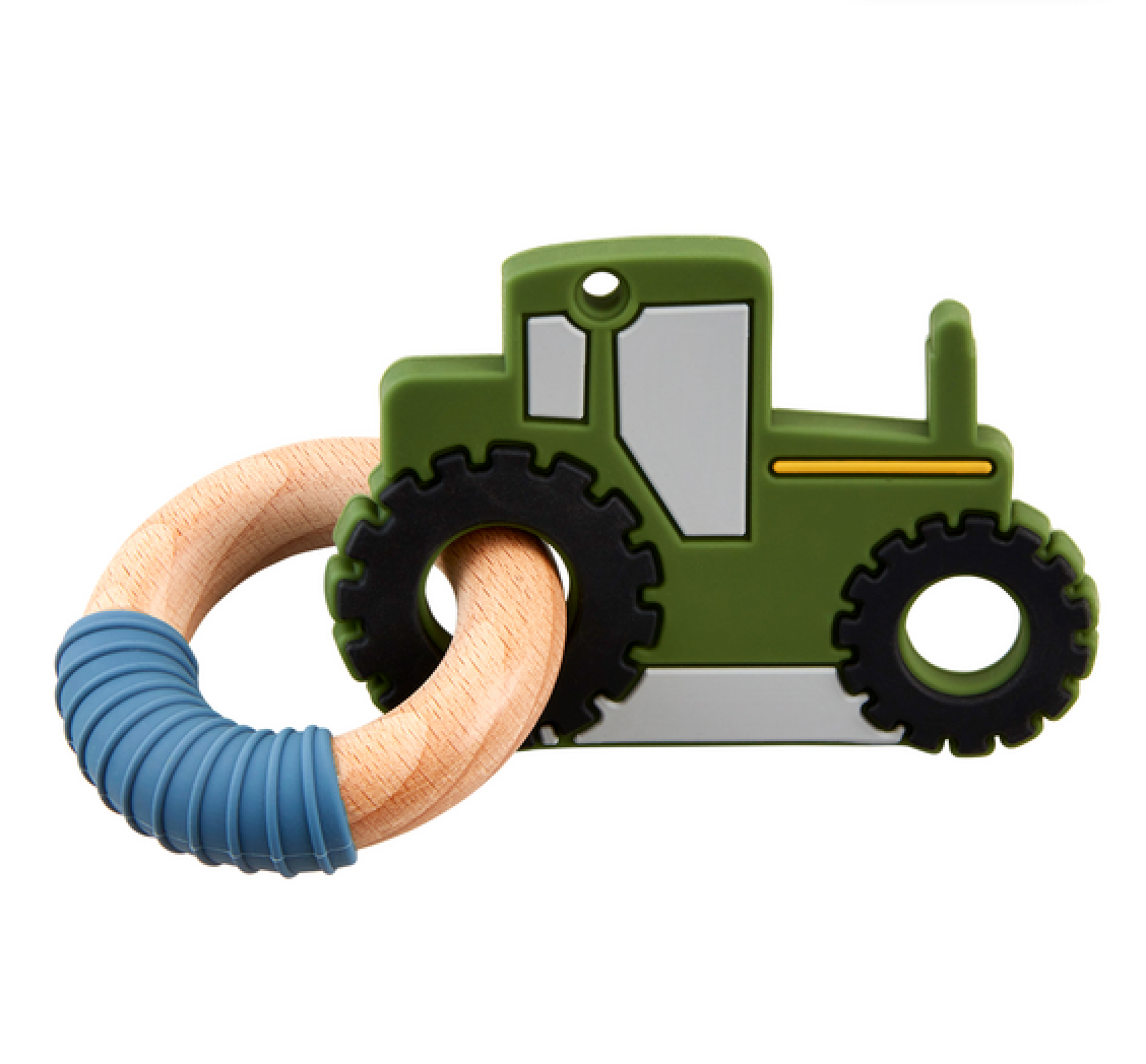 TRACTOR SILICONE TEETHER BY MUD PIE