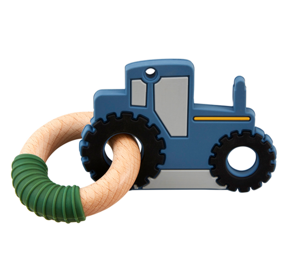 TRACTOR SILICONE TEETHER BY MUD PIE