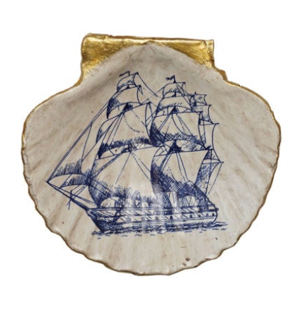 Decorative Resin Shell Shaped Dish with Sea Image, 6 Styles
