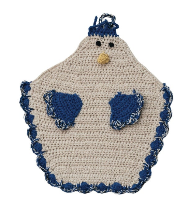 Cotton Crocheted Chicken Shaped Pot Holder w/ Loop, 4 Colors