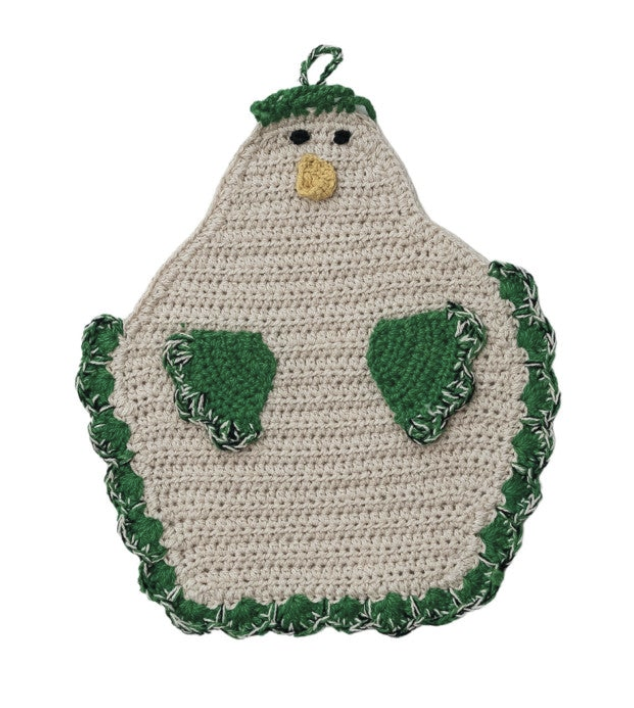 Cotton Crocheted Chicken Shaped Pot Holder w/ Loop, 4 Colors