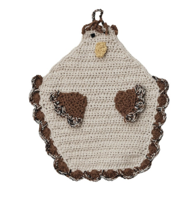 Cotton Crocheted Chicken Shaped Pot Holder w/ Loop, 4 Colors