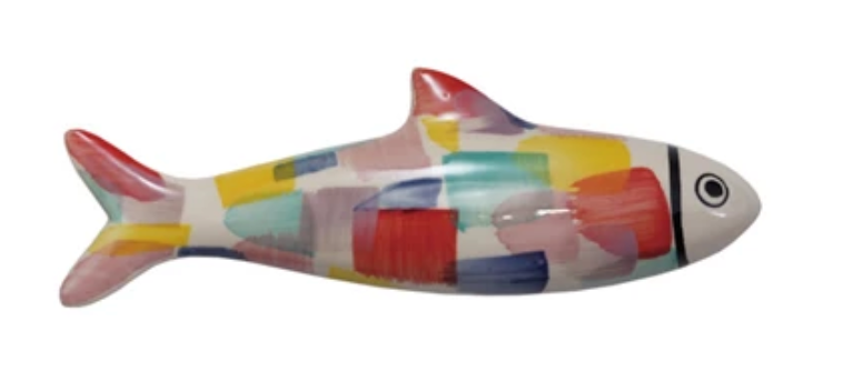 Hand-Painted Stoneware Fish Wall Décor, 4 Styles (Hangs or Sits)