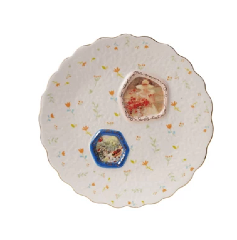 Embossed Hand-Painted Stoneware Plate, 4 Styles