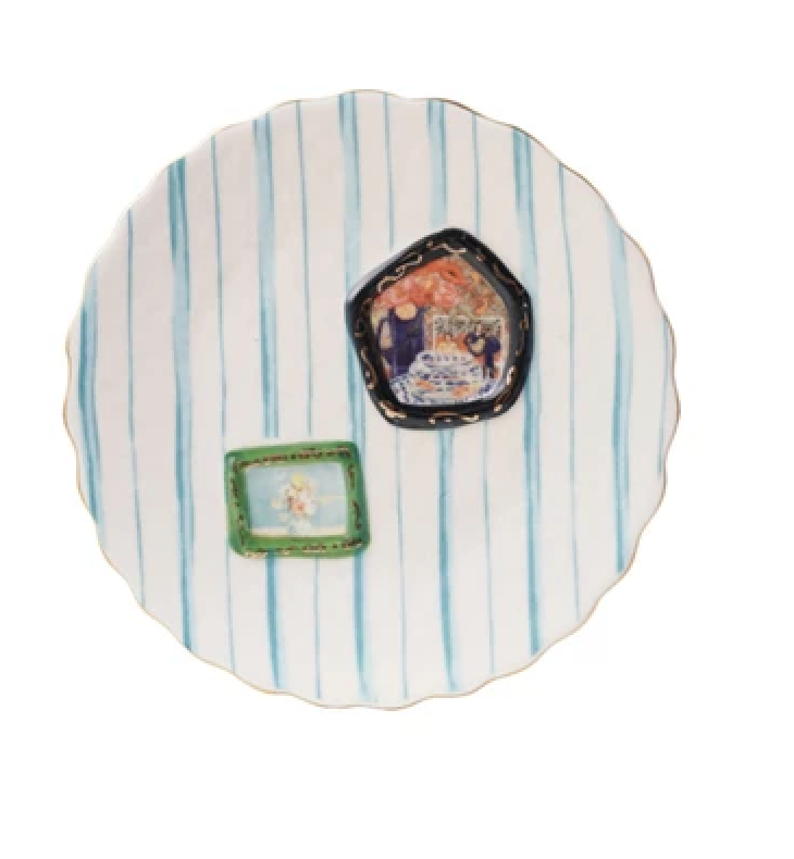 Embossed Hand-Painted Stoneware Plate, 4 Styles