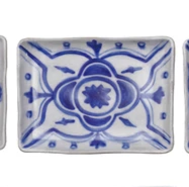 Blue and White Hand-Painted Stoneware Plate, 4 Styles