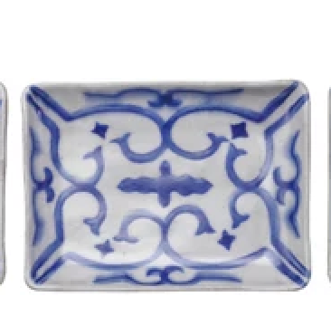 Blue and White Hand-Painted Stoneware Plate, 4 Styles