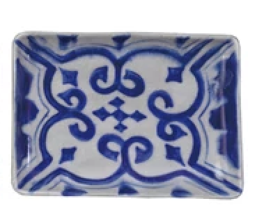 Blue and White Hand-Painted Stoneware Plate, 4 Styles