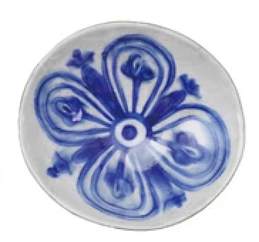 Blue and White Hand-Painted Stoneware Footed Dish, 4 Styles