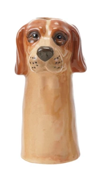 Hand-Painted Stoneware Dog Vase, 4 Styles