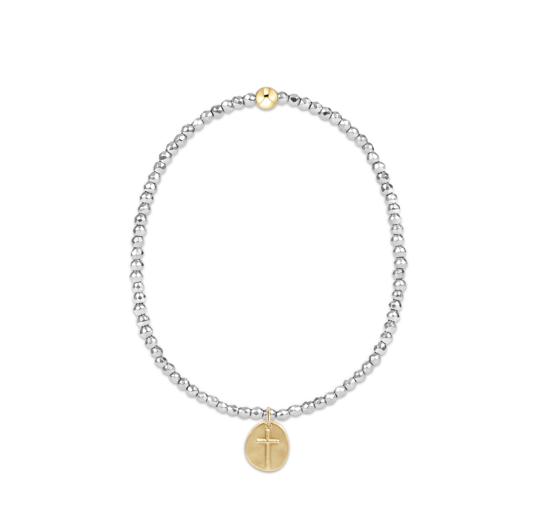 Silver Faceted Hematite 2mm Bead Bracelet - Inspire Small Gold Charm by enewton