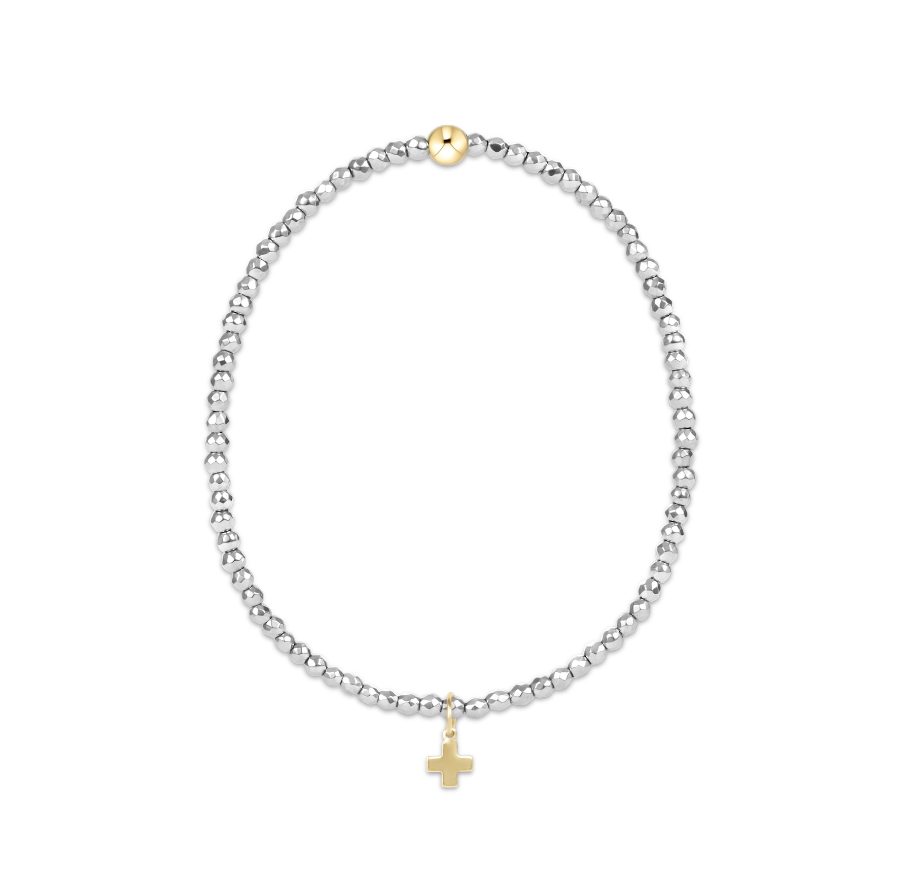 enewton Extends - Silver Faceted Hematite 2mm Bead Bracelet - Signature Cross Gold Charm by enewton