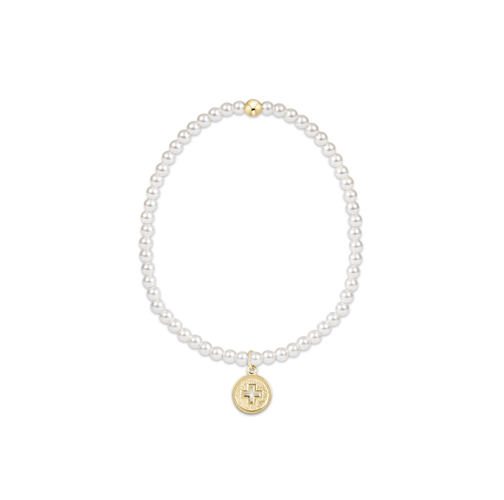 Classic Pearl 3mm Bracelet - Signature Cross Gold Disc by enewton