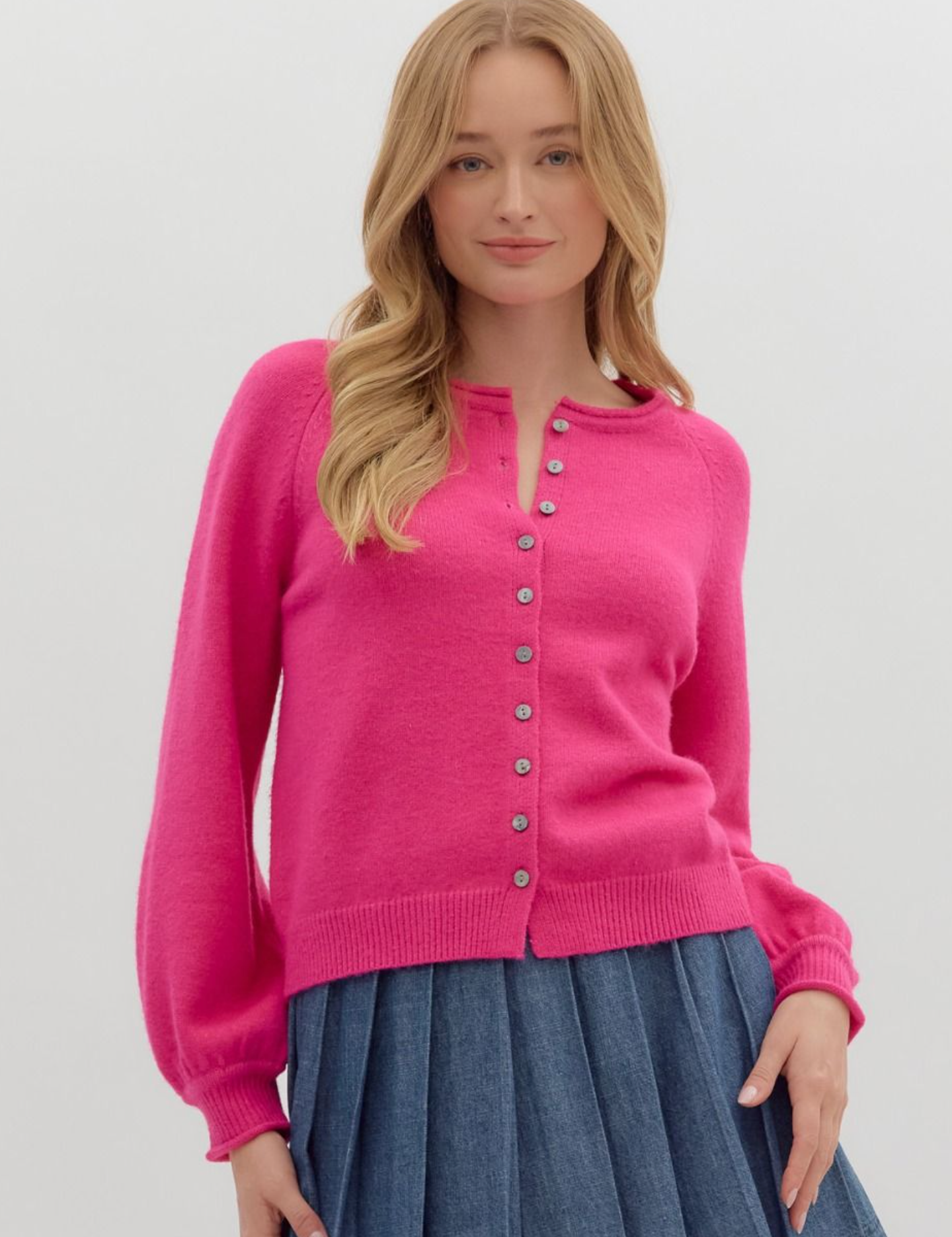 Pinky Long Sleeve Sweater Knit Cardigan