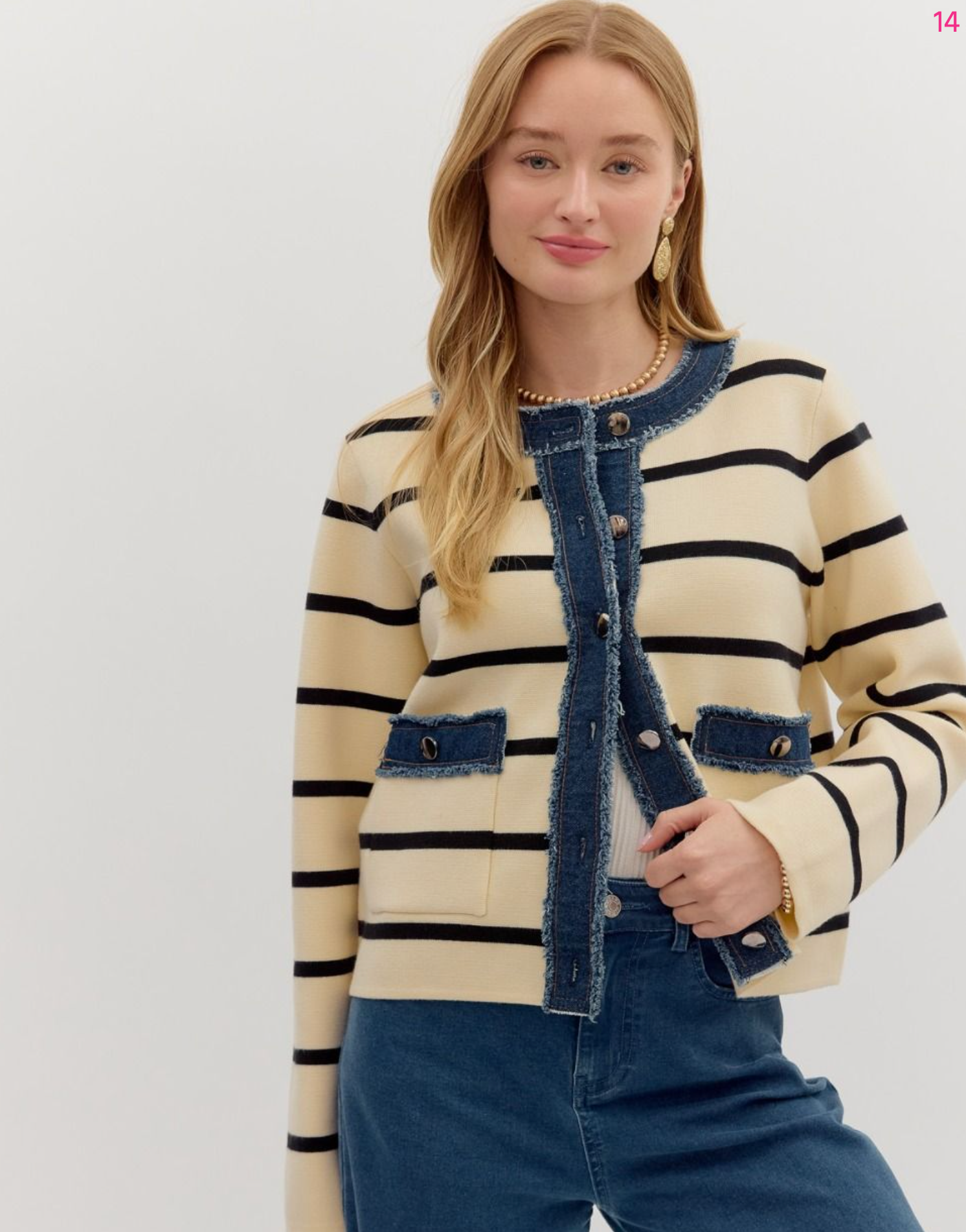 Sally Stripe Knit Long Sleeve Sweater Knit Jacket