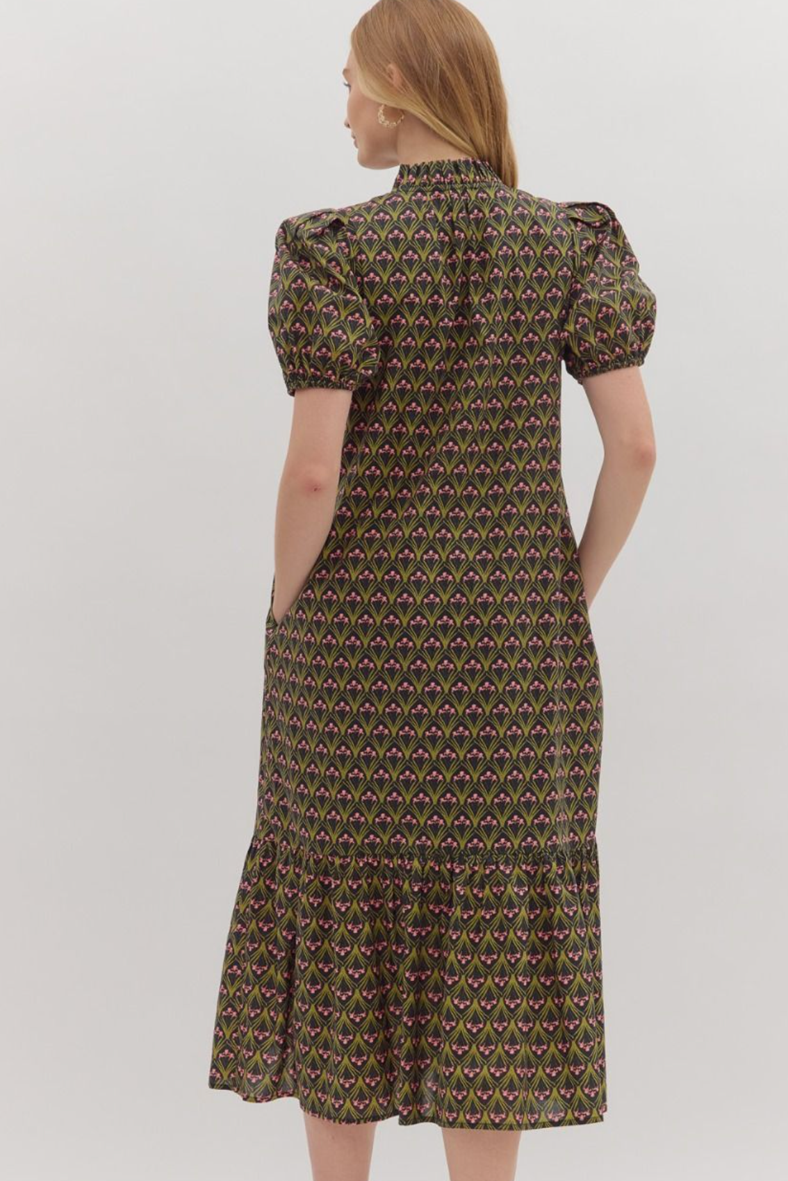 Floral Pleated Puff Sleeve Ruffle Dress