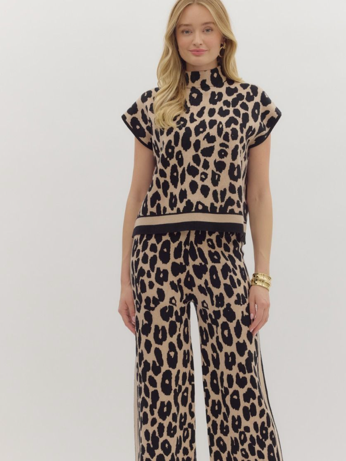 Sheri Animal Print Crop Sweater Knit Pant