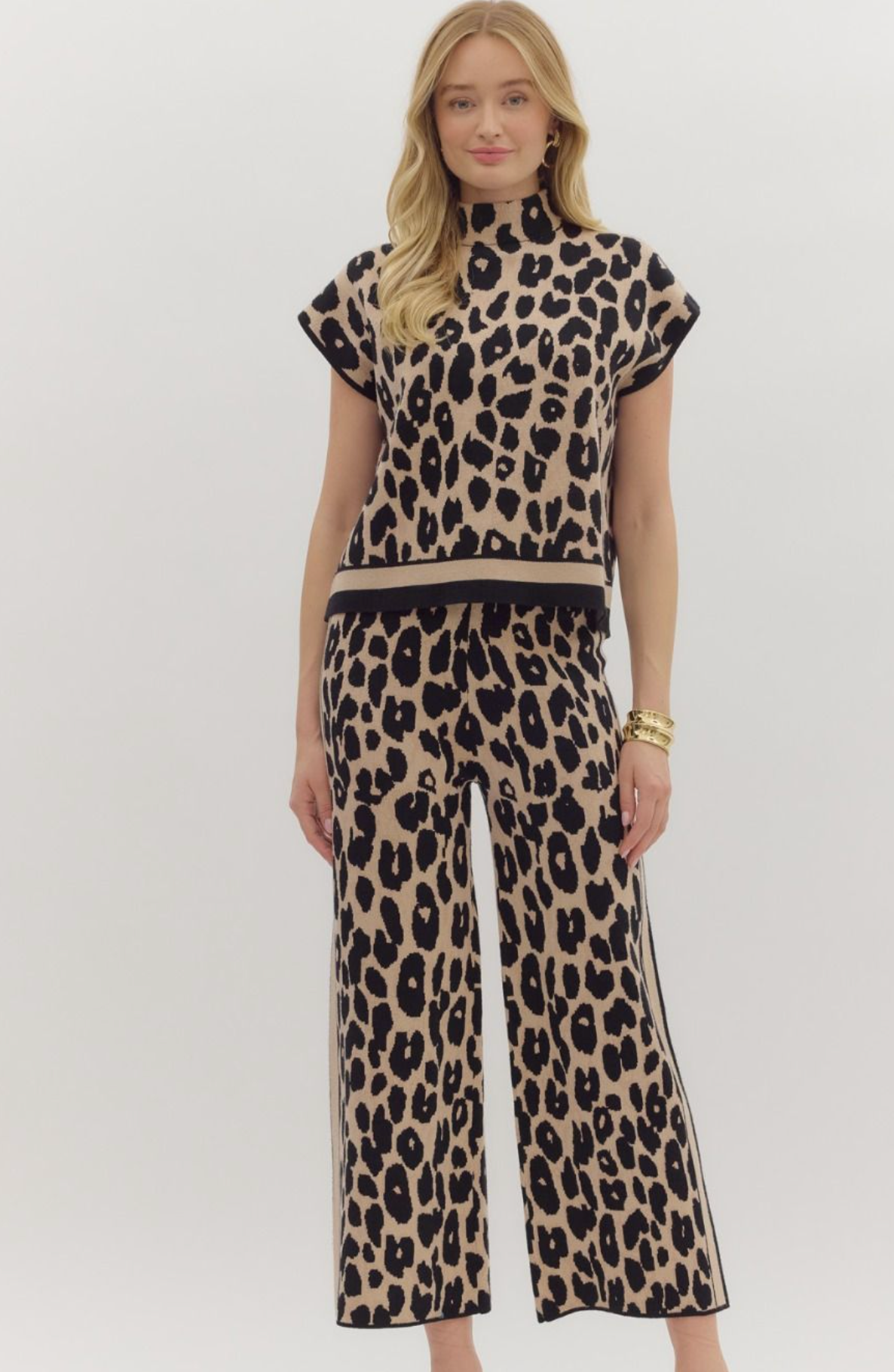 Sheri Animal Print Mock Neck Sweater Knit Top