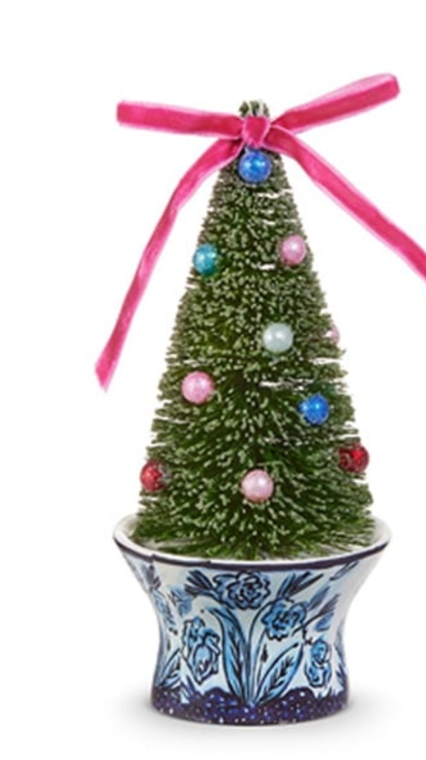 6" Bottle Brush Trees in Chinoiserie Pot Ornament