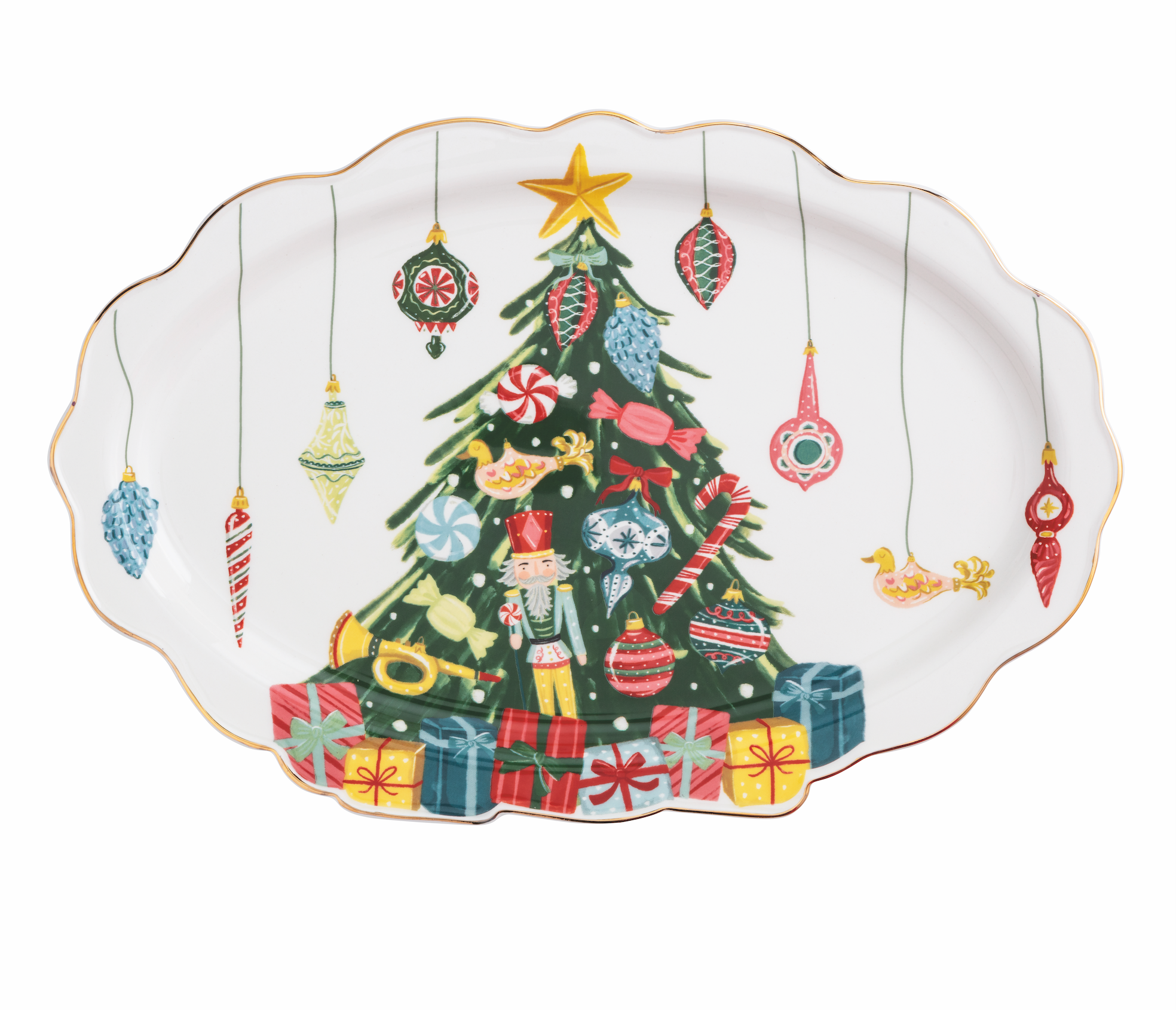 Christmas Tree Ornament and Nutcracker Platter By Mud Pie
