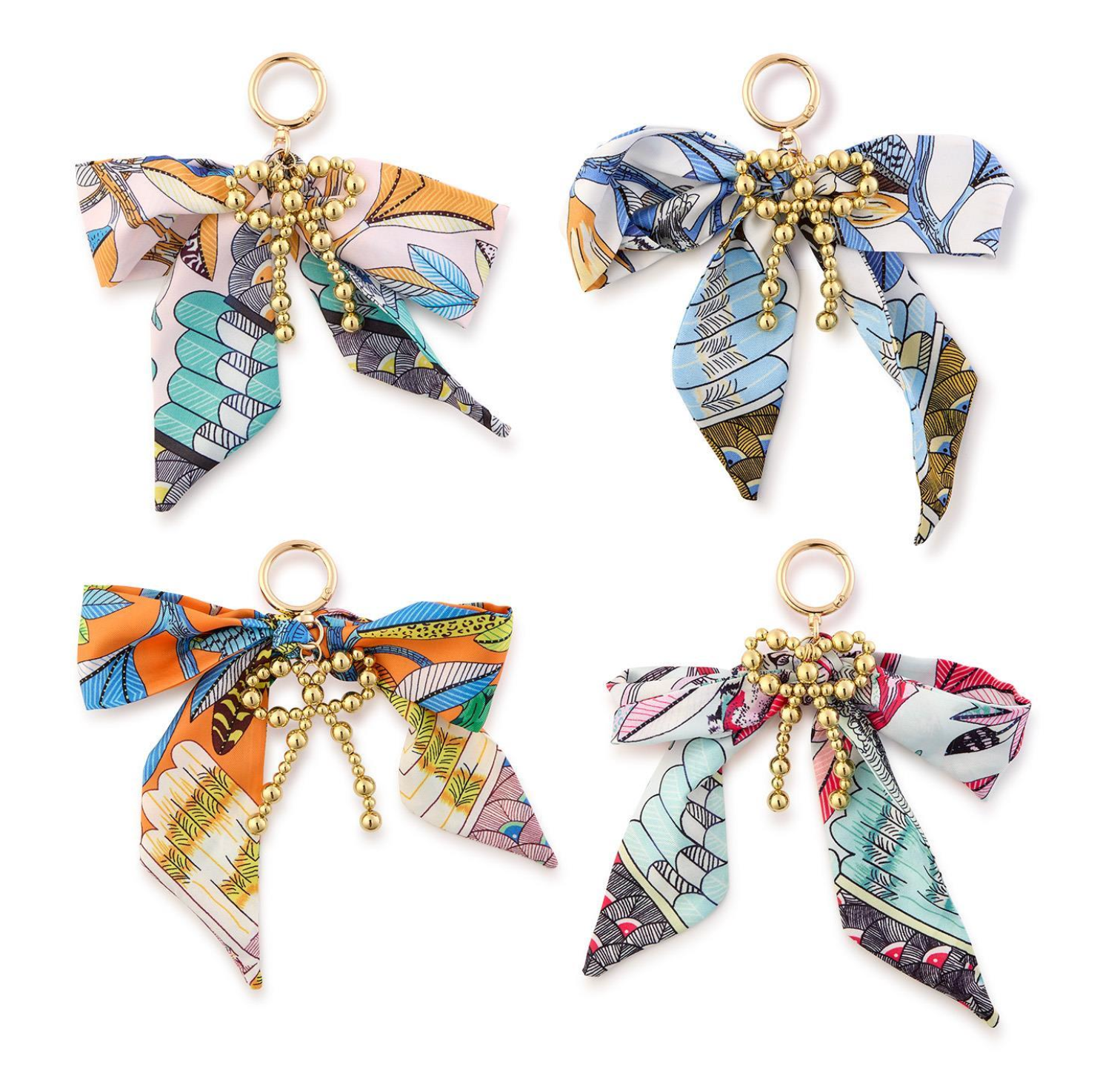 Scarf Bag Charm with a Gold Ball Bow