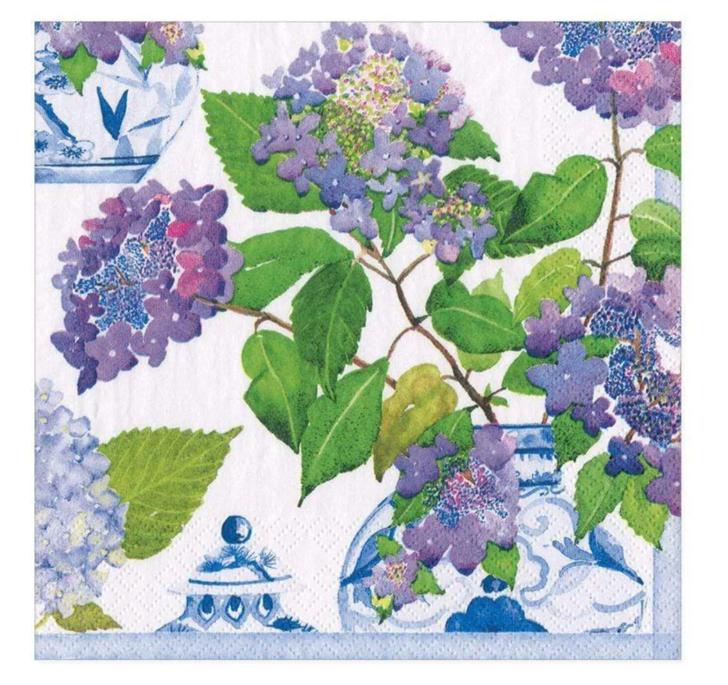 Hydrangeas and Porcelain Paper Cocktail Napkins