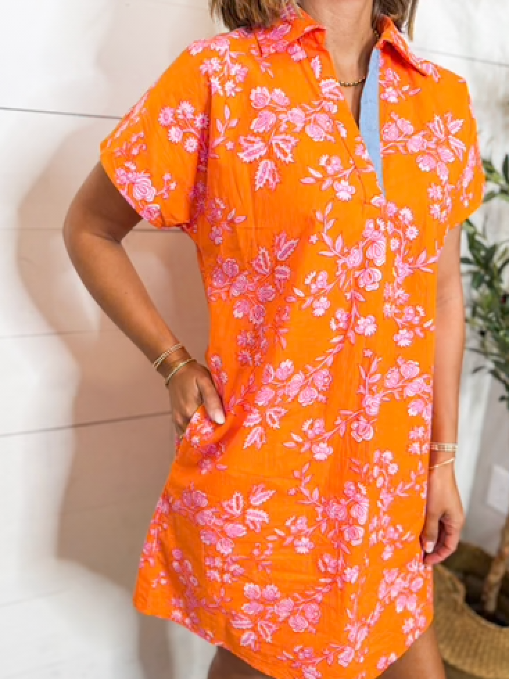 Tobi THML Short-Sleeve Floral Pattern Dress