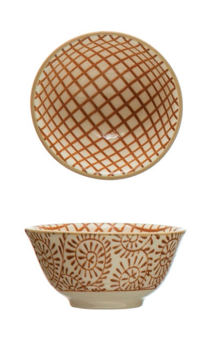 Stoneware Pinch Pot w/ Pattern, 4 Colors