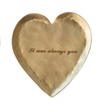 Decorative Hammered Brass Heart Shaped Dish w/ Laser Etched Saying, 3 Styles