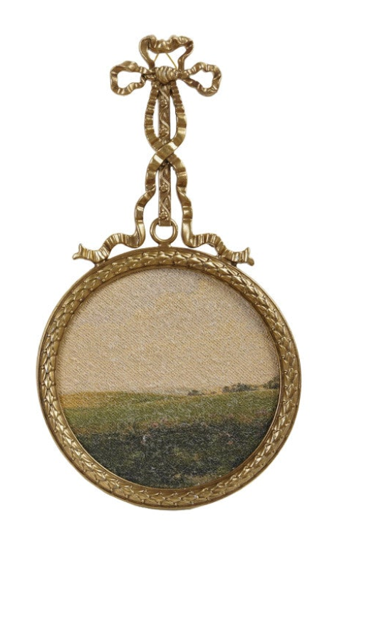 Pewter Hanging Wall Decor with Bow & Landscape on Canvas, 3 Styles