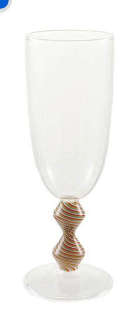 8 oz. Hand-Blown Glass Champagne Flute with Shaped & Striped Stem, 4 Colors