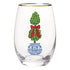 Christmas Topiary stemless wine glass detail
