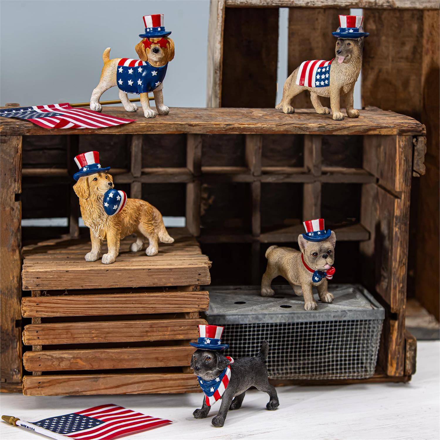 American Classic Table Decor Resin Patriotic Dog