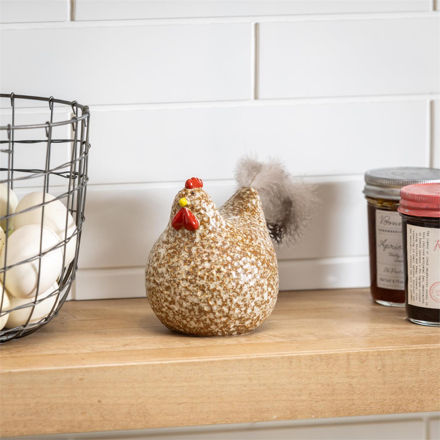 Petal & Plow Table Decor Ceramic Chicken with Feathers, 7"L