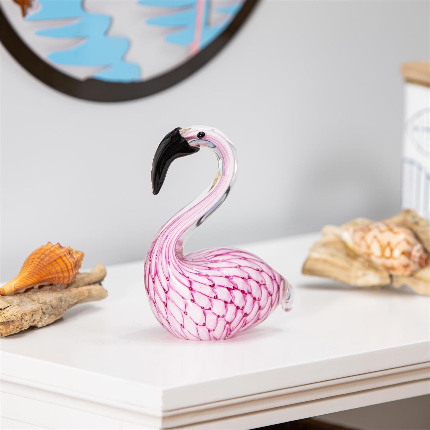 Palm Beach Table Decor Art Glass Flamingo, 6H