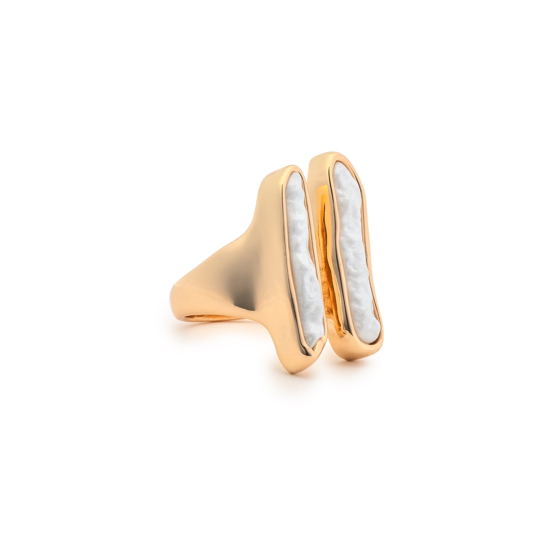 Tanner Gold Ring with Elongated Pearls by Leslie Curtis Jewelry