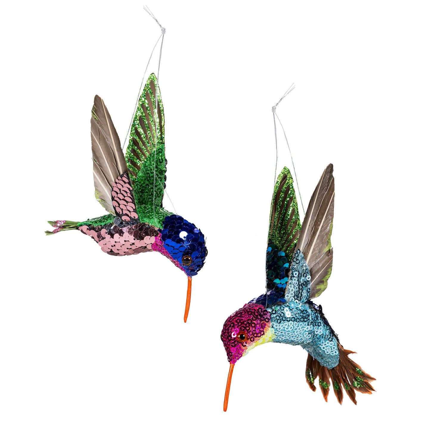 Pollinator Garden Hanging Decor Plastic Glitter Hummingbird, 2 colors
