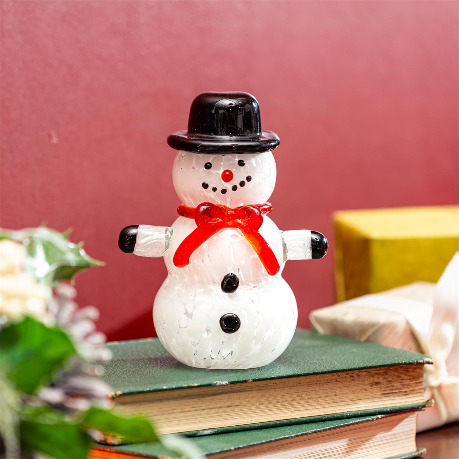 Heartfelt Cheer Art Glass Snowman, 5.9"H