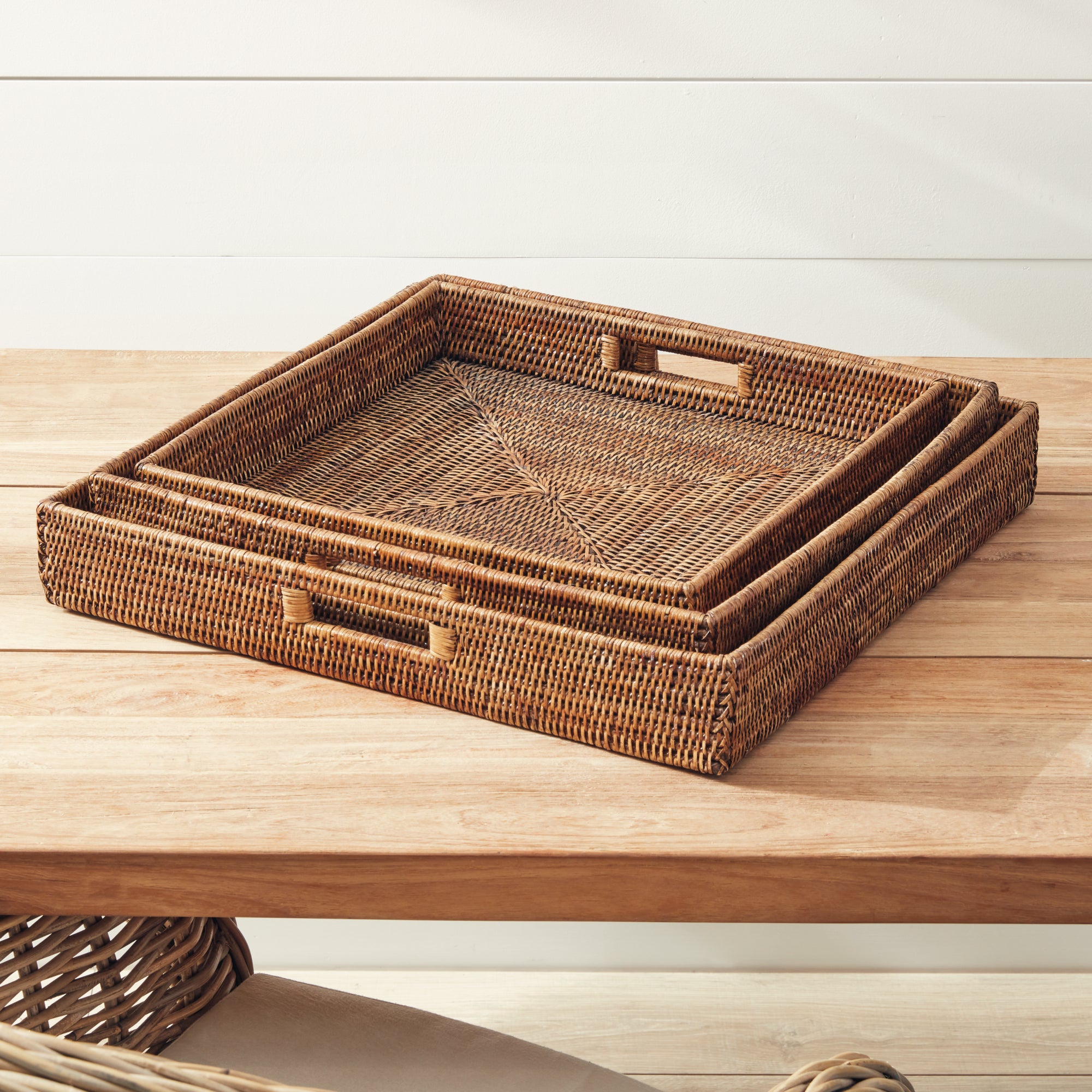 Burma Rattan Ottoman Trays, Set Of 3 - View 5