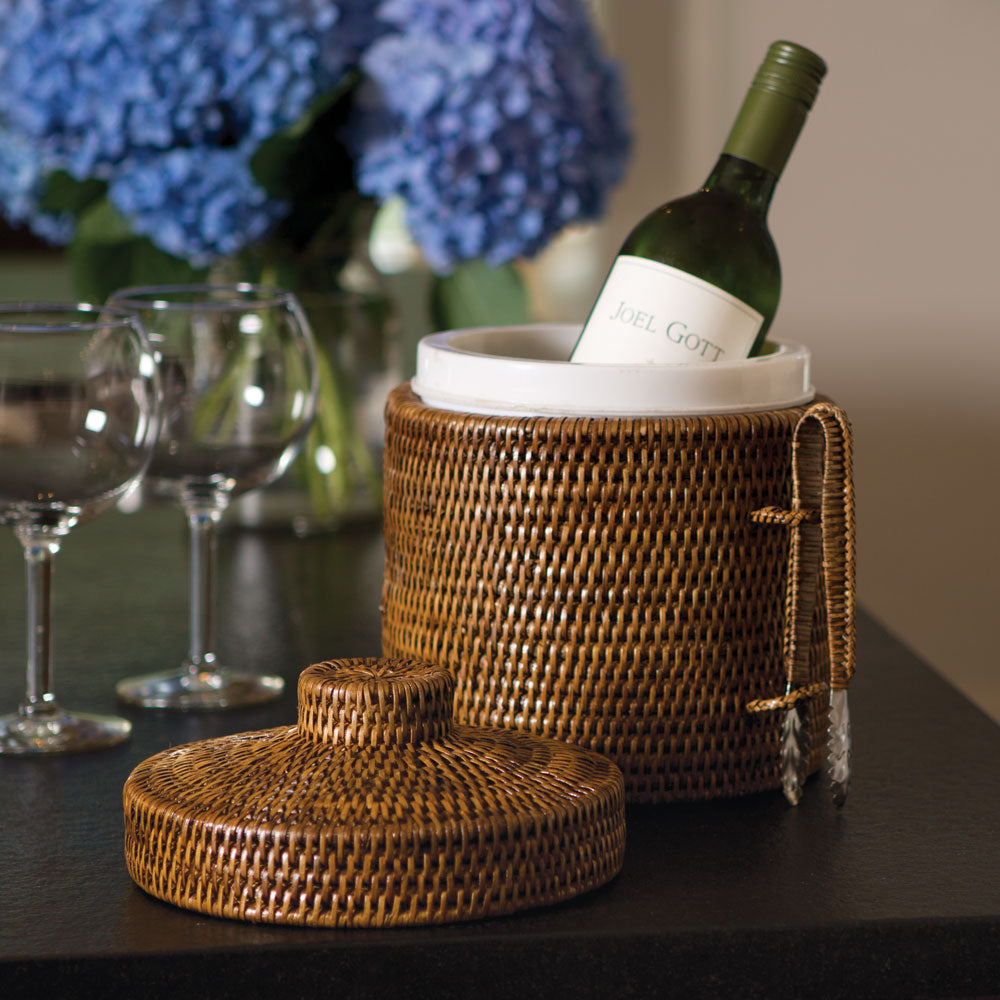 BURMA RATTAN ICE BOX & TONGS - view 3