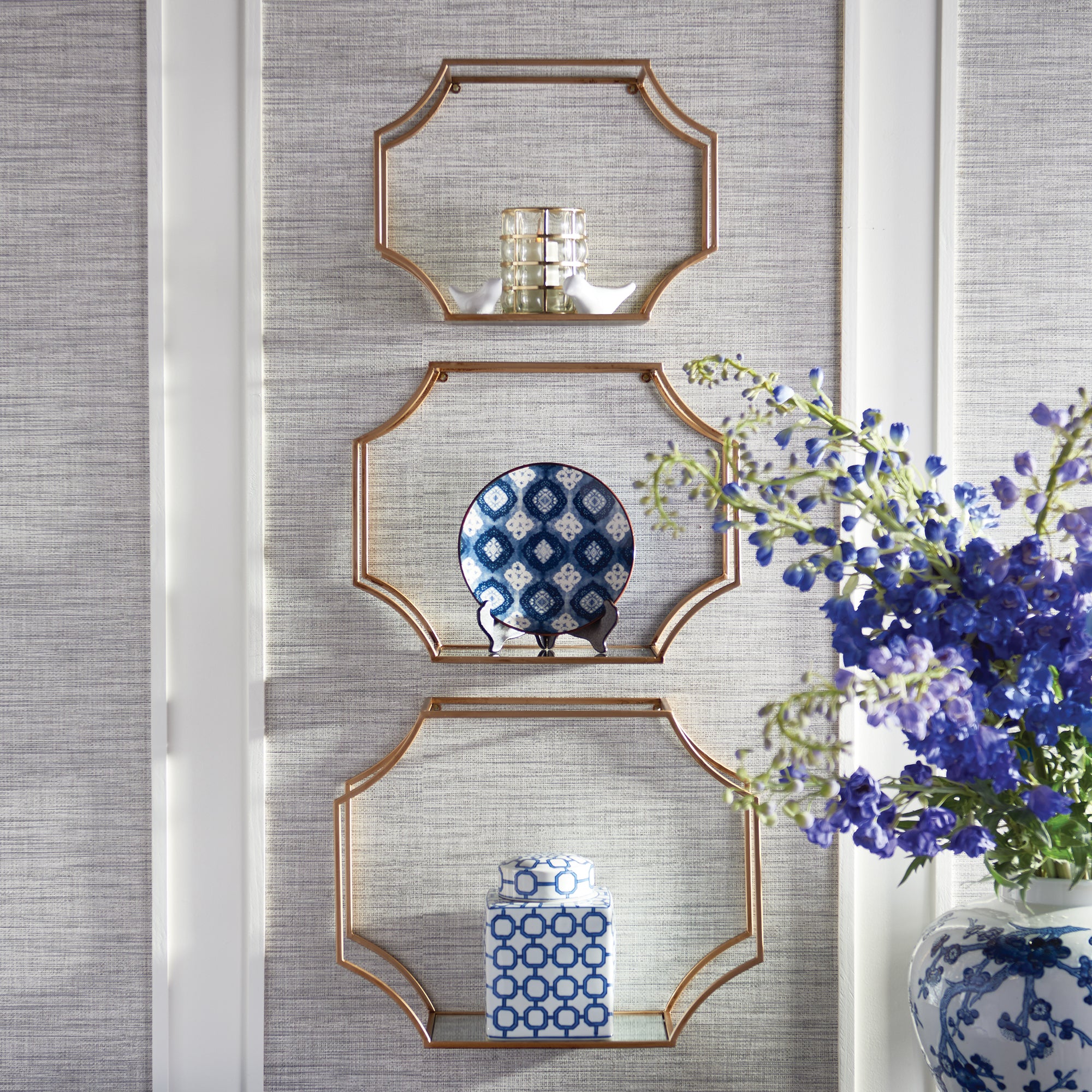 HUDSON MIRRORED WALL SHELVES, SET OF 3 - view 2