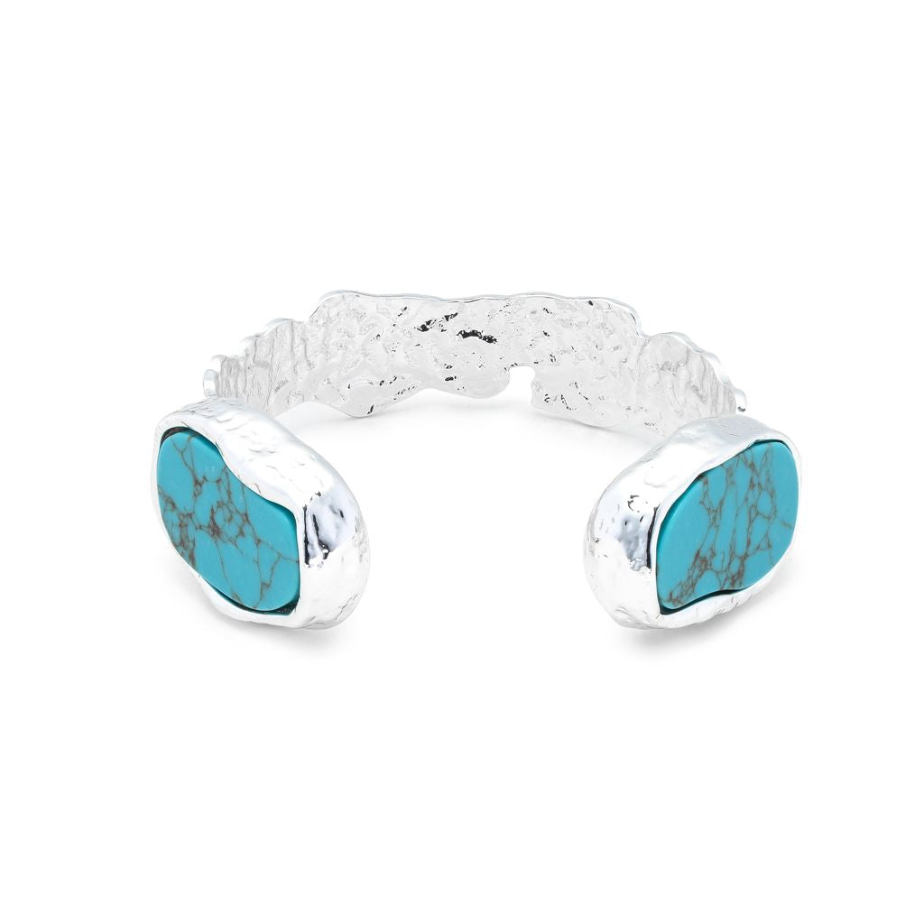 Ocean - Turquoise Silver Hammered Cuff Bracelet