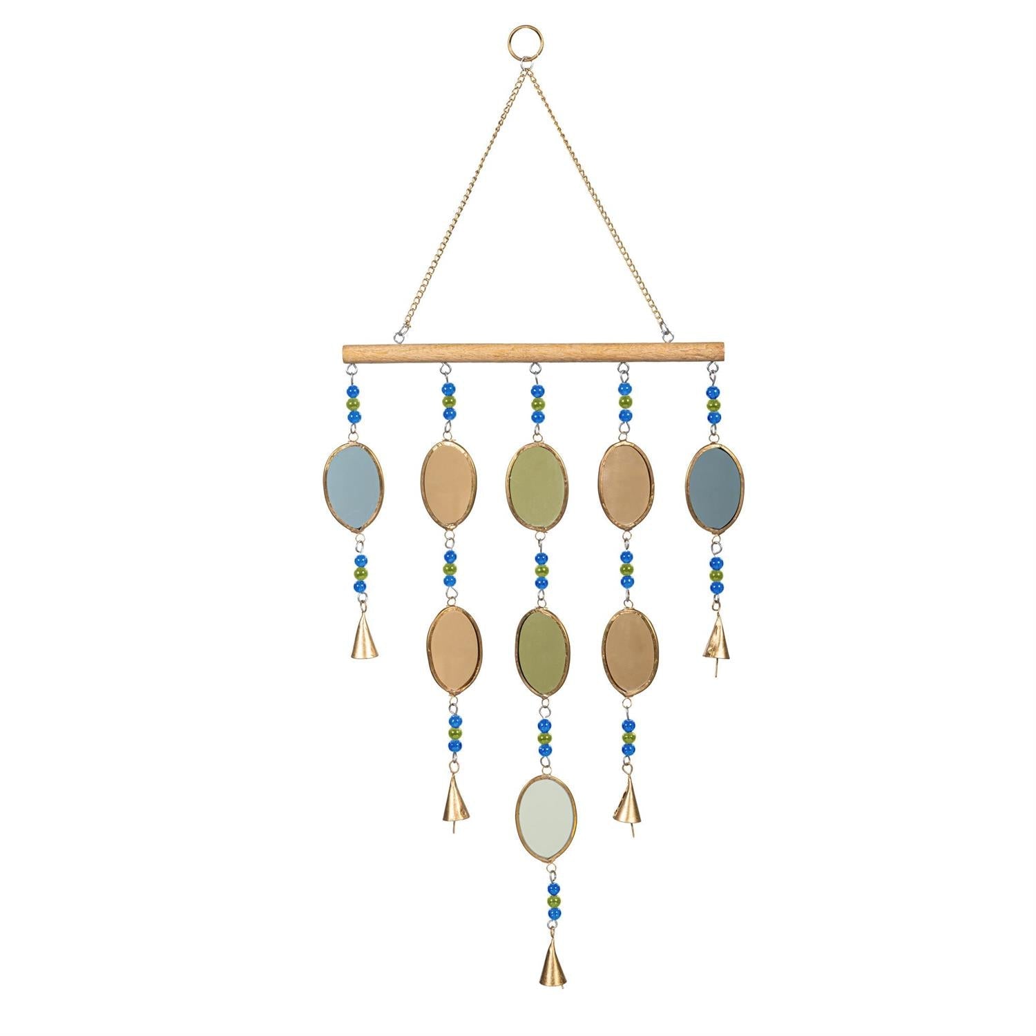 Blue Coastal Wind Chime, Wood and Glass, Multicolor