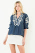 Puff Sleeve Floral Embroldery Detail Top