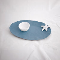 THANNI Oval Starfish Platter with Dip Bowl (Blue a
