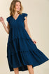 Terry Tiered Ruffle Sleeve Maxi Dress