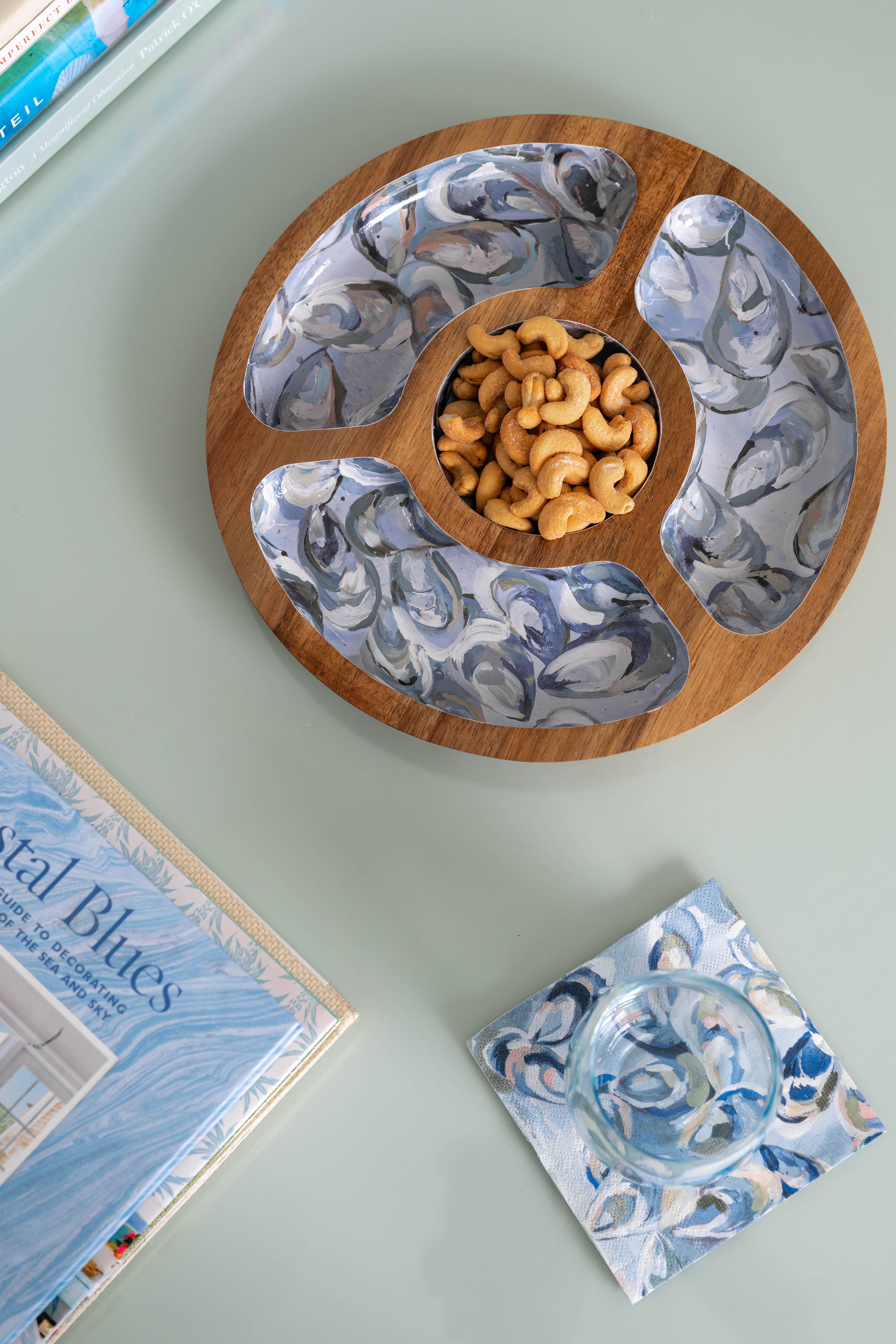 Kim Hovell Collection Oyster Wooden Snack Tray - Pewter Shells