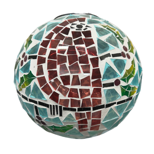 8" Solar Cardinal and Holly Hanging Mosaic Gazing Ball