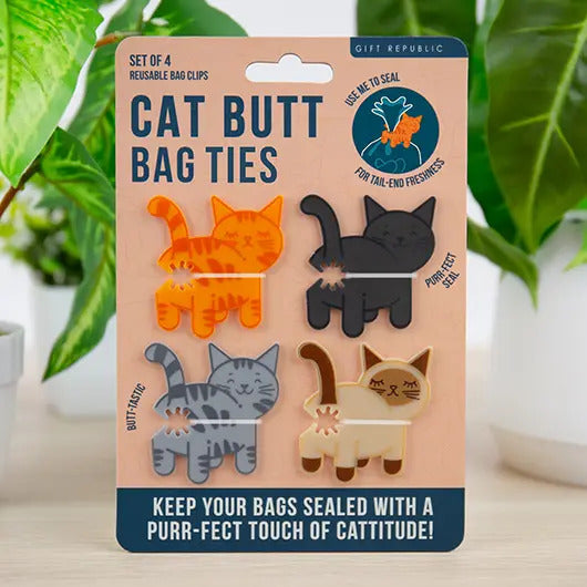 Cat Butt Bag Ties - Set of 4 by Gift Republic