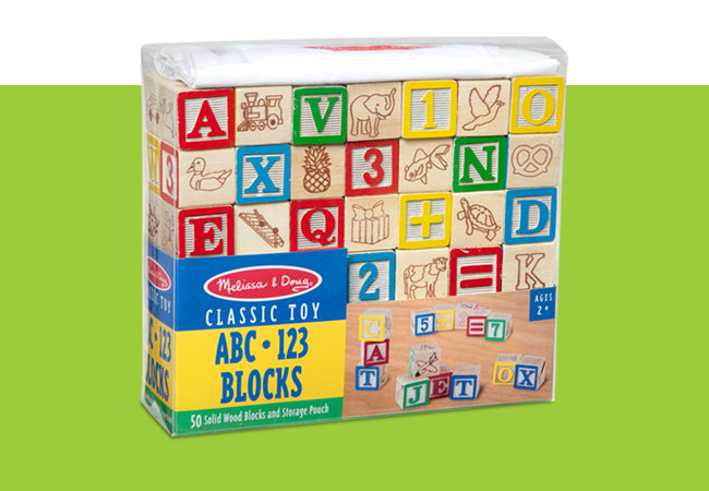 Melissa & Doug Deluxe Wooden ABC/123 1-Inch Blocks Set With Storage Pouch (50 pcs)